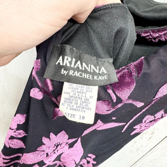 Arianna By Rachel Kaye Evening Gown One Shoulder Maxi Velvet Purple Floral Slit - Picture 5 of 10